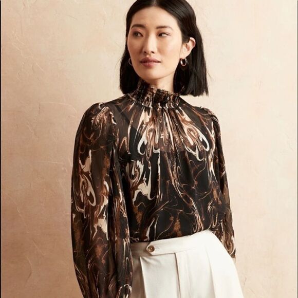 Banana Republic Smocked-Neck Top  - Picture 1 of 9